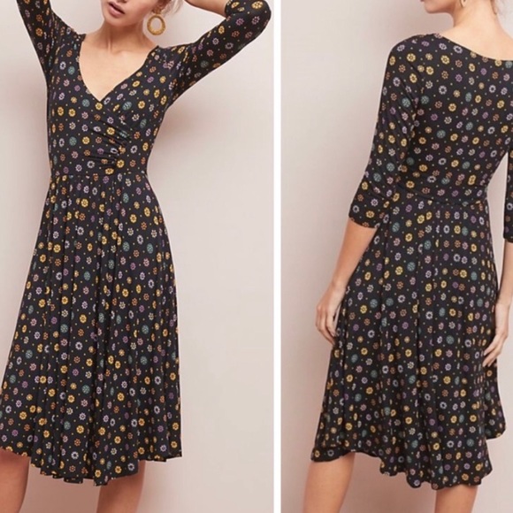 Anthropologie Dresses & Skirts - Anthro Maeve Black Archival Faux Wrap Jersey Dress Medium